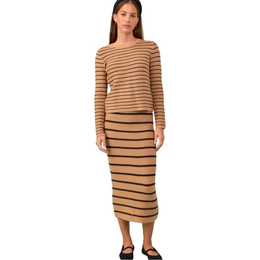 ENGLISH FACTORY Stripe Tan Black Knit Pencil Midi Skirt Sz L